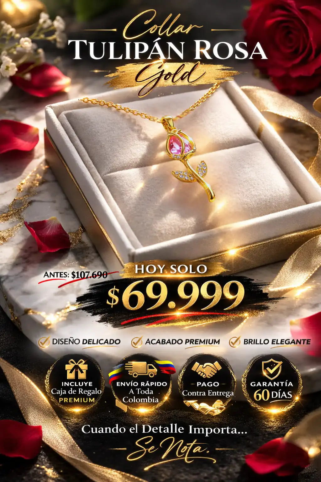 🌷 Collar Rosa Eterna™ Gold – Edición Amor Delicado