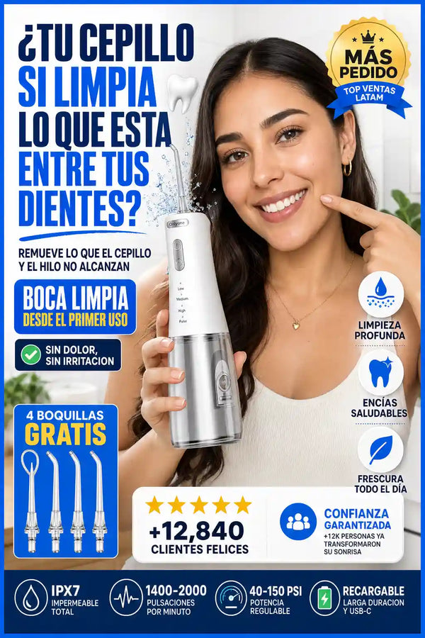 🦷 Water Flosser® Elimina los malos olores de tu boca (4 Boquillas gratis)