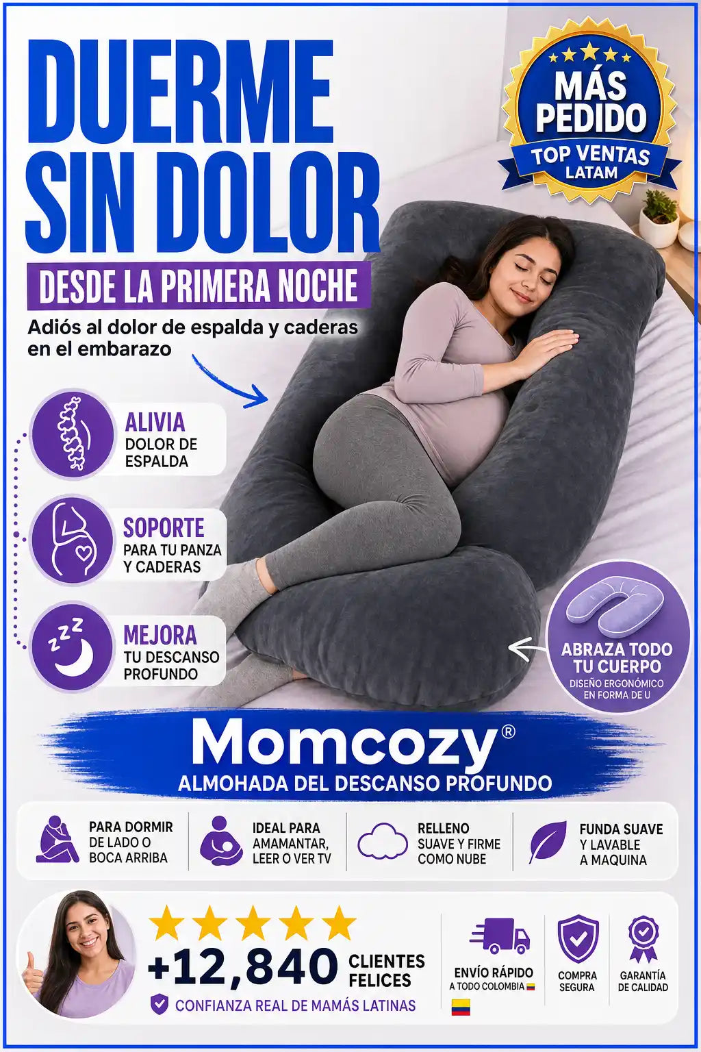 🌸 Momcozy® Almohada De Embarazo S Premium
