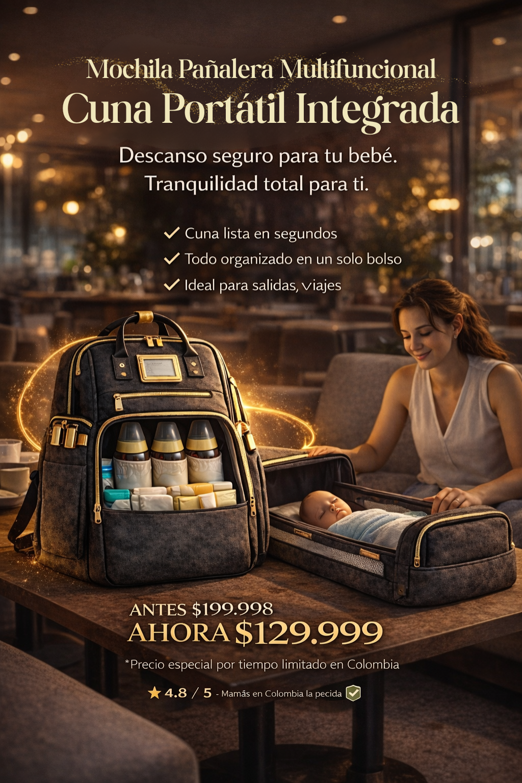 👶🏻✨ BabyNest 2-in-1 Mochila pañalera con cuna portátil integrada 🛏️🎒