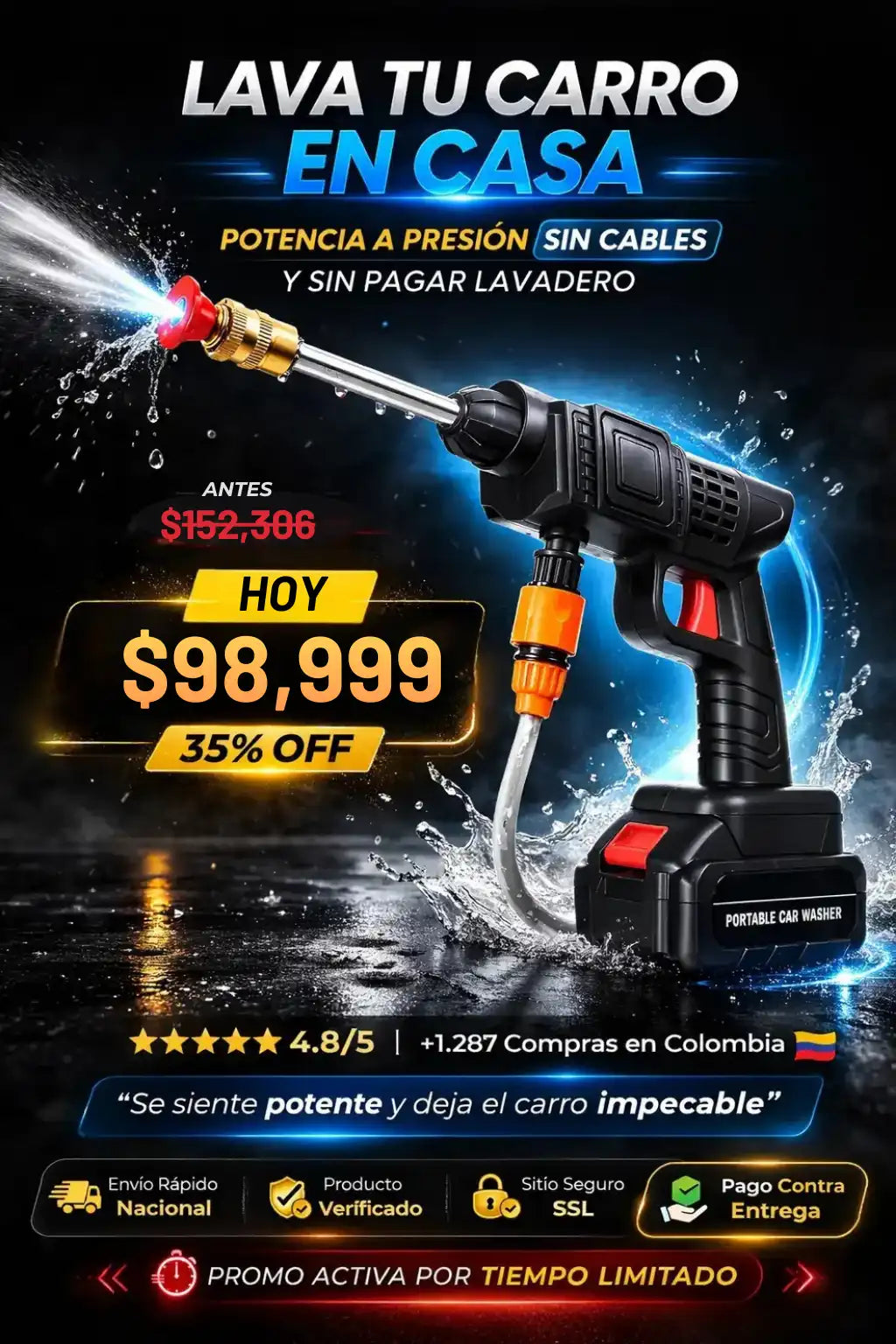 💦 WASHER® Hidrolavadora a Presion Recargable Fu