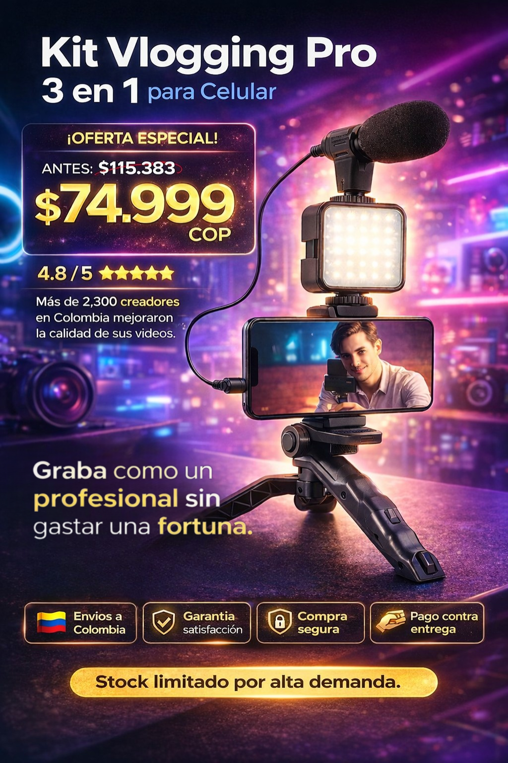 🎥 Kit Vlogging Pro 3 en 1 para Celular