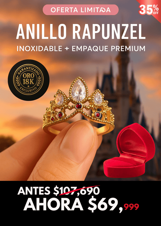 👸🏼 Anillo Rapunzel Acero inoxidable ( Ajustable ) + Caja Regalo - Colombia 🇨🇴