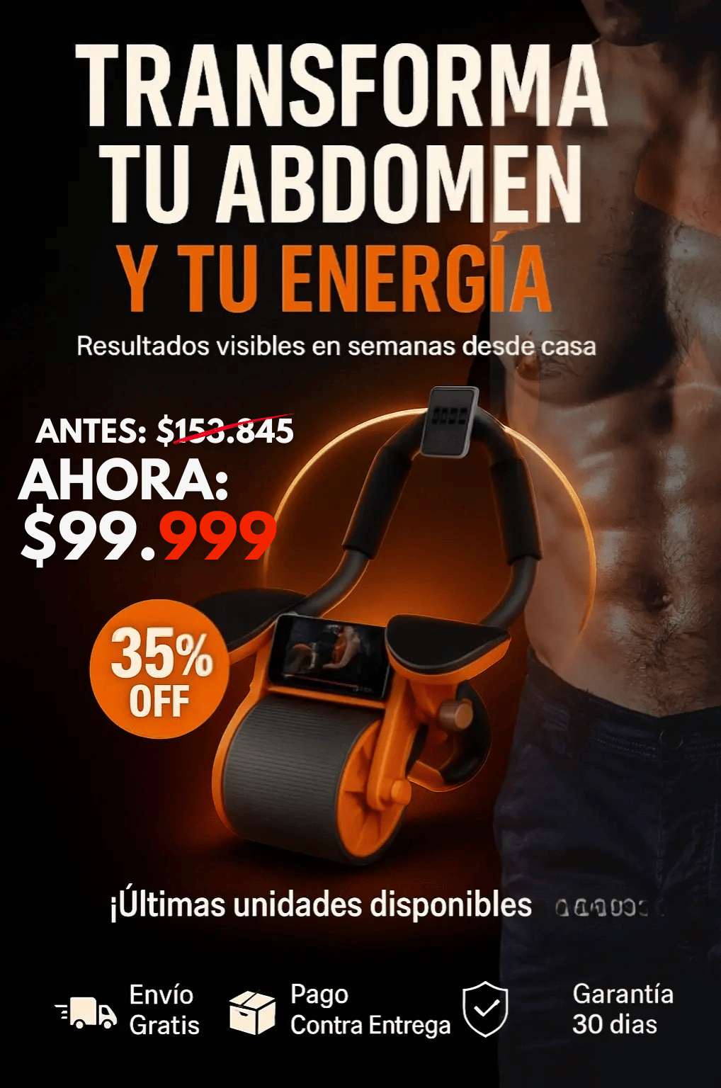 🔴 Tonific® Rueda abdominal ➕ Cronómetro ➕ Soporte para celular ➕ Almohadilla para rodillas 🎁 - 35% OFF - Colombia 🇨🇴